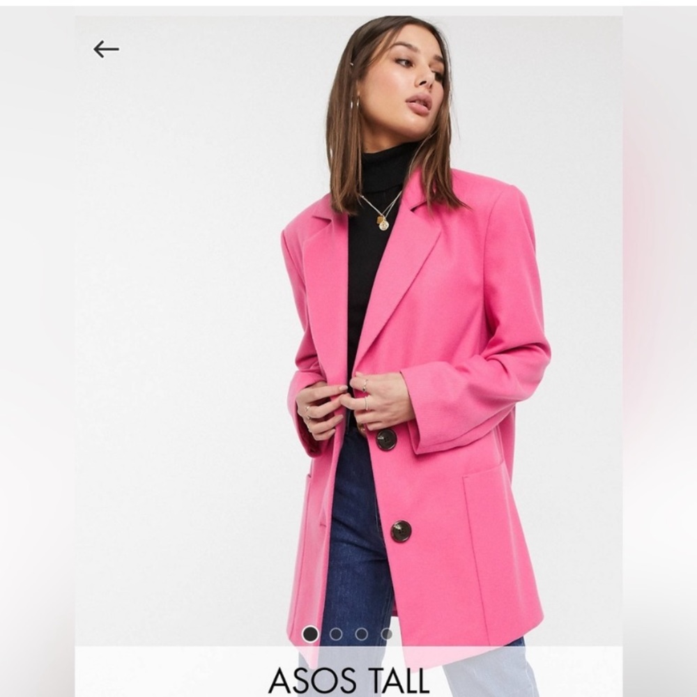 ASOS TALL bright pink bonded crepe grandad coat